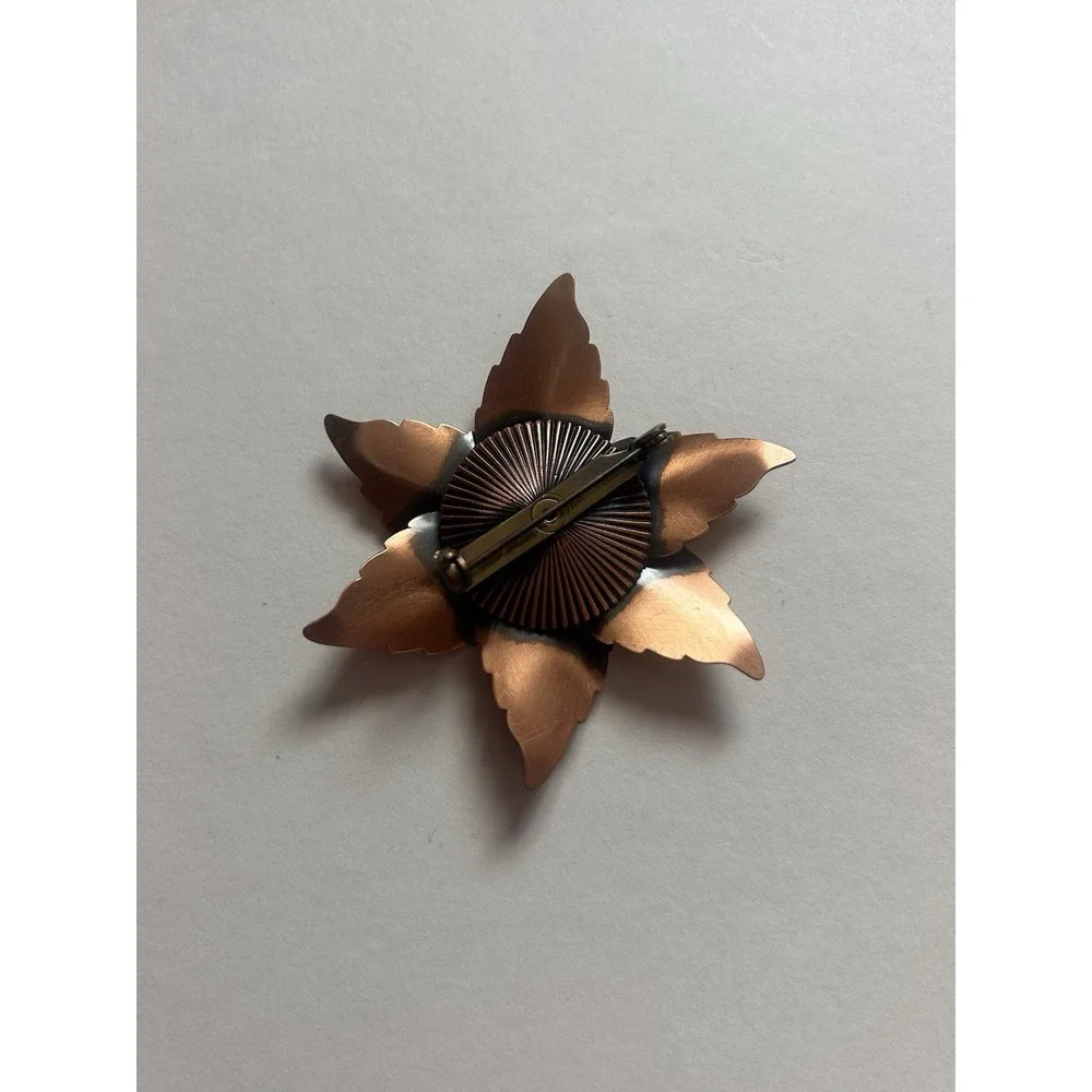 Copper Flower Brooch Pin - Metal Pin, No Stone - Flowers & Plants Theme